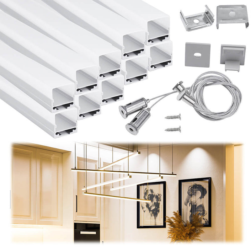 Load image into Gallery viewer, Muzata 3.3FT/1M LED Strip Channel with Hanging Wire, Spotless Frosted Diffuser Cover U116 WW
