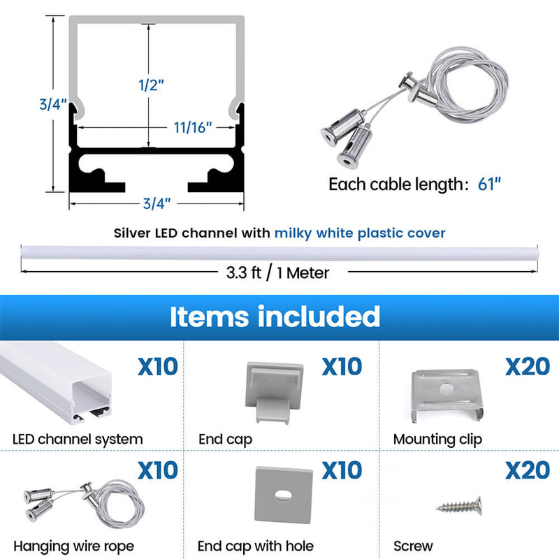 Load image into Gallery viewer, Muzata 3.3FT/1M LED Strip Channel with Hanging Wire, Spotless Frosted Diffuser Cover U116 WW
