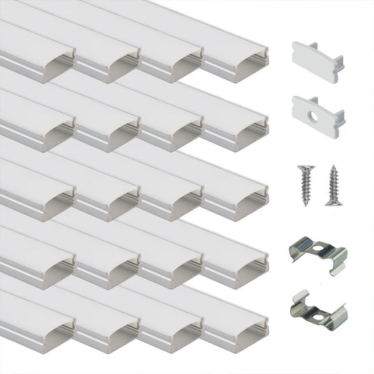 Muzata 3.3Ft/1Meter 8x17mm U Shape LED Aluminum Channel System with Cover, End Caps and Mounting Clips U1SW WW