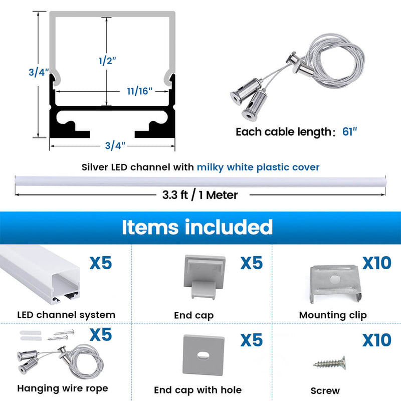 Load image into Gallery viewer, Muzata 3.3FT/1M LED Strip Channel with Hanging Wire, Spotless Frosted Diffuser Cover U116 WW
