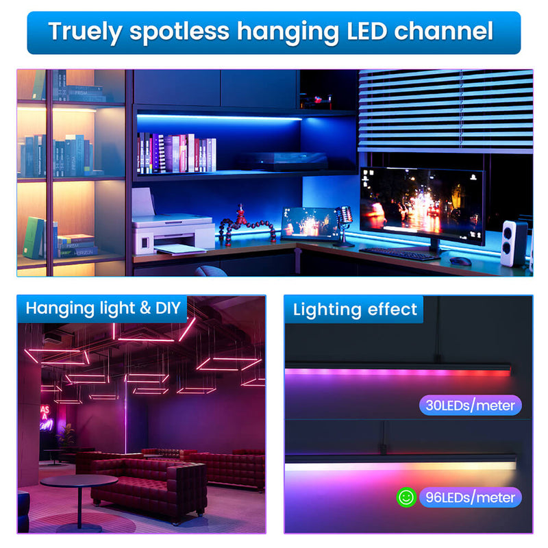 Load image into Gallery viewer, Muzata 3.3FT/1M LED Strip Channel with Hanging Wire, Spotless Frosted Diffuser Cover U116 WW
