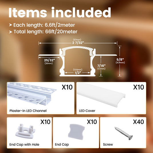 Muzata Trimless Mud in LED Channel System, Gypsum Drywall Aluminum Profile Plasterboards, Recessed Housing Track U117 WW