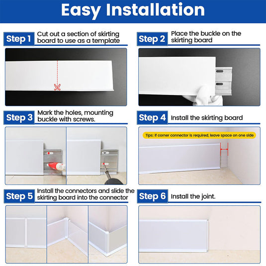 Muzata 4Pack White Aluminum Baseboard Trim, 3.15 Inch*3.94 Feet Baseboard Molding Skirting Board Cover Trim For Wall Decor SB01