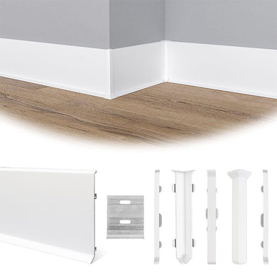 Muzata 4Pack White Aluminum Baseboard Trim, 3.15 Inch*3.94 Feet Baseboard Molding Skirting Board Cover Trim For Wall Decor SB01