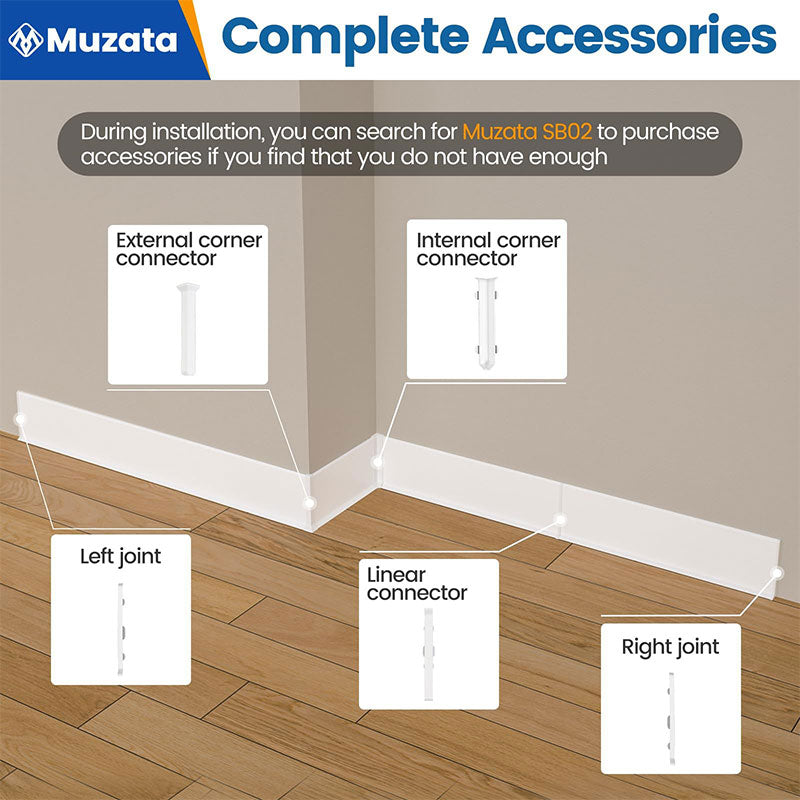 Load image into Gallery viewer, Muzata 4Pack White Aluminum Baseboard Trim, 3.15 Inch*3.94 Feet Baseboard Molding Skirting Board Cover Trim For Wall Decor SB01
