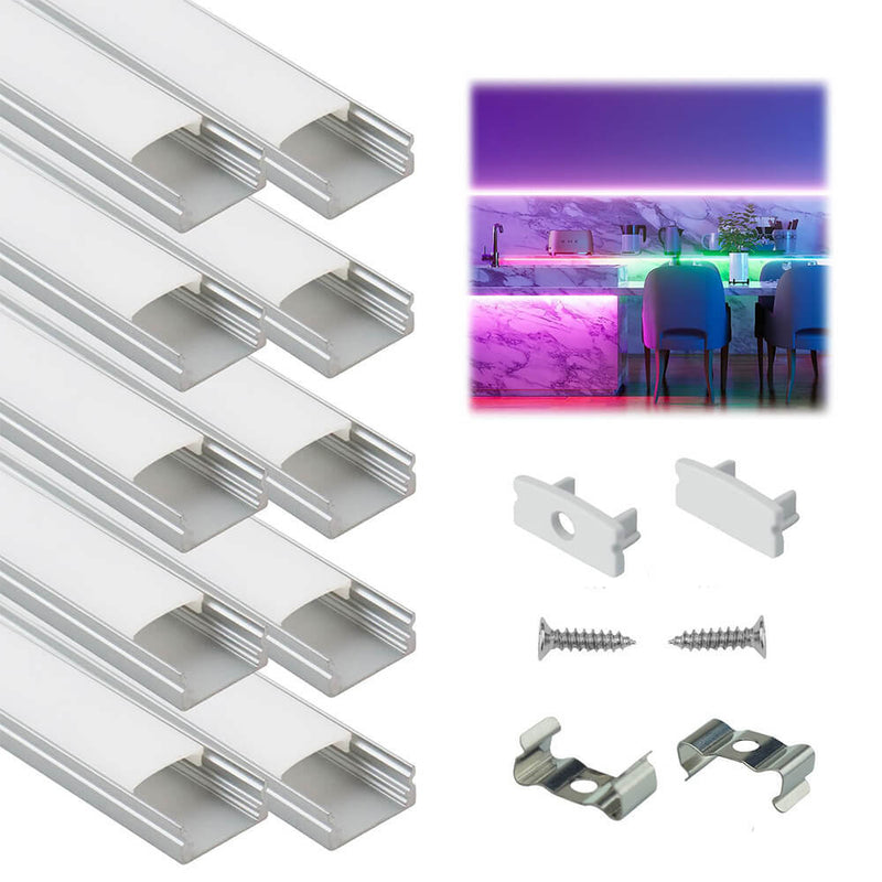 Load image into Gallery viewer, Muzata 10 Pack 4FT/1.2M 8x17mm U Shape LED Aluminum Channel System with Cover, End Caps and Mounting Clips U1SW WW
