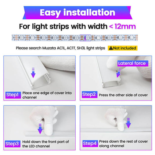 Muzata 10 Pack 4FT/1.2M 8x17mm U Shape LED Aluminum Channel System with Cover, End Caps and Mounting Clips U1SW WW