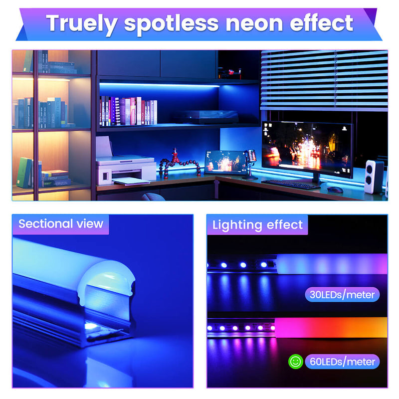 Load image into Gallery viewer, Muzata 17x20mm Spotless LED Aluminum U Channel with 60° Curved Thicker Milky White Neon Effect Cover Diffuser U108 WW
