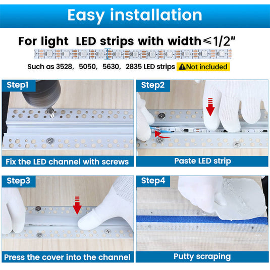 Muzata 3.3ft Plaster-In LED Channel For Modern Recessed Lighting U117 WW