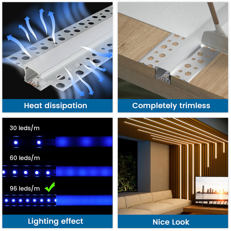 Load image into Gallery viewer, Muzata 3.3ft Plaster-In LED Channel For Modern Recessed Lighting U117 WW
