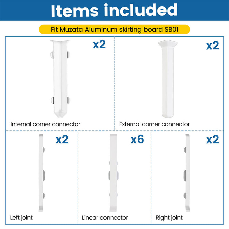 Load image into Gallery viewer, Muzata 5 Pack Skirting Board Accessory Kit, Corner Blocks, Internal Corner, External Corner Suitable SB02
