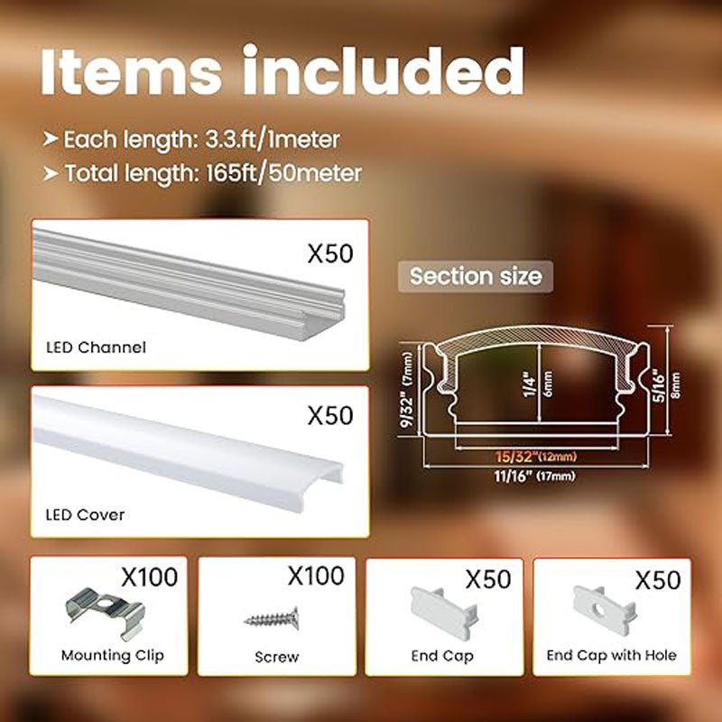 Load image into Gallery viewer, Muzata 50Pack 3.3FT/1M LED Channel with Milky White Cover Lens U1SW WW
