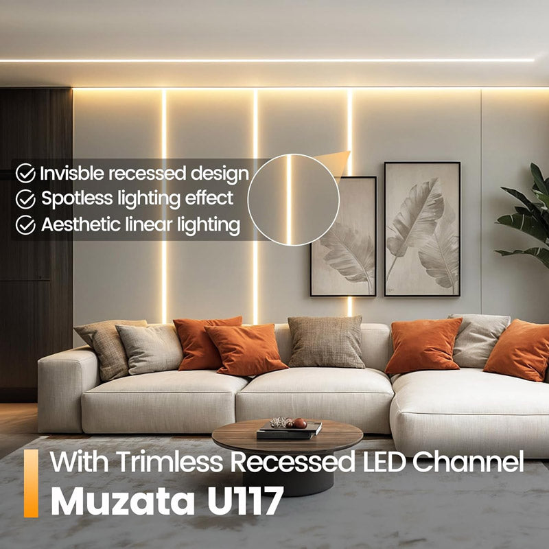 Load image into Gallery viewer, Muzata Trimless Mud in LED Channel System, Gypsum Drywall Aluminum Profile Plasterboards, Recessed Housing Track U117 WW
