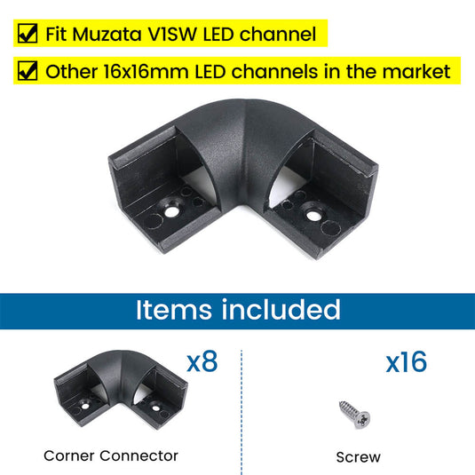 Muzata 8 Pack LED Channel Corner Connector Kit L-Shape for V1SW LC08