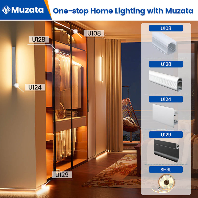 Load image into Gallery viewer, Muzata 5pack 3.3ft/1Meter Spotless Effect Floor Recessed Baseboard LED Lighting Aluminum Channel System U129
