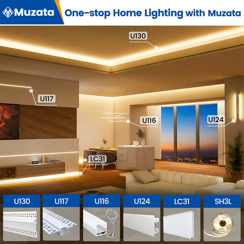 Load image into Gallery viewer, Muzata 5Pack 3.3Ft /1M Plaster-in LED Channel Decorative Wall Lights with Spotless Milky White Diffuser U130 HW
