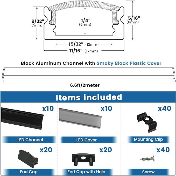 Load image into Gallery viewer, Muzata Black LED Channel System with Transparent Smoky Black Cover Lens for Strip Tape Light U1SW BB
