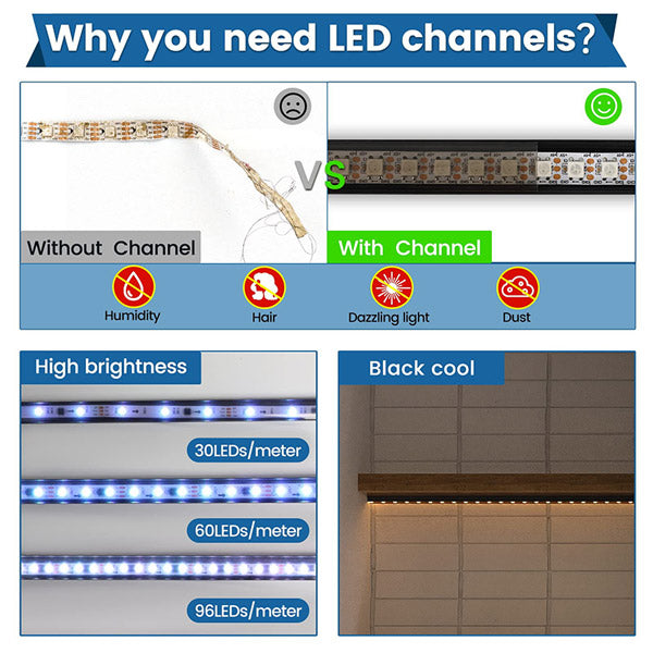 Load image into Gallery viewer, Muzata Black LED Channel System with Transparent Smoky Black Cover Lens for Strip Tape Light U1SW BB
