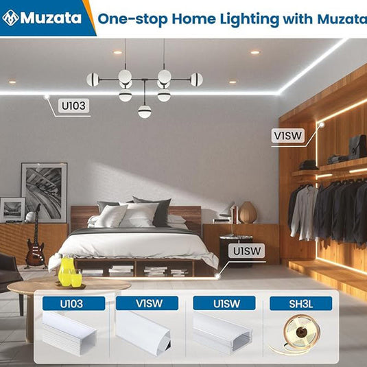 Muzata Black LED Channel System with Transparent Smoky Black Cover Lens for Strip Tape Light U1SW BB