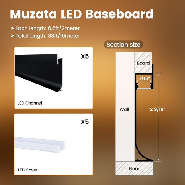 Load image into Gallery viewer, Muzata 5pack 3.3ft/1Meter Spotless Effect Floor Recessed Baseboard LED Lighting Aluminum Channel System U129
