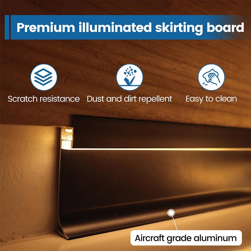 Black LED Baseboard Lighting Aluminum Channel - Muzata U129 – Muzata ...