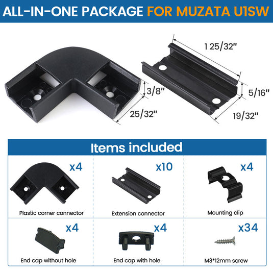 Muzata LED Channel Corner Connector Kit L-Shape for U1SW, U1SW Series LED Aluminum Channel System LC23