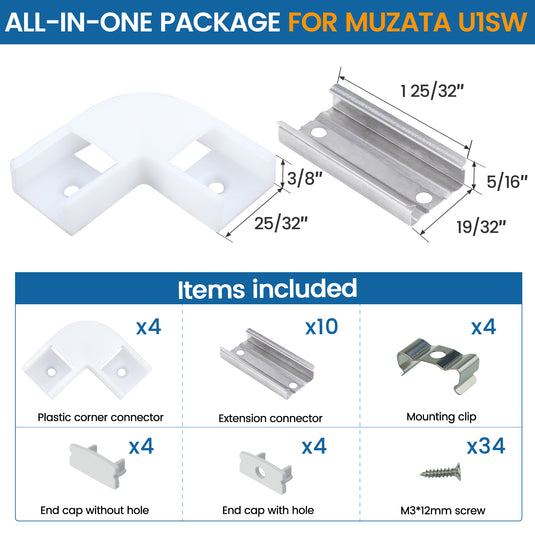 Muzata LED Channel Corner Connector Kit L-Shape for U1SW, U1SW Series LED Aluminum Channel System LC23