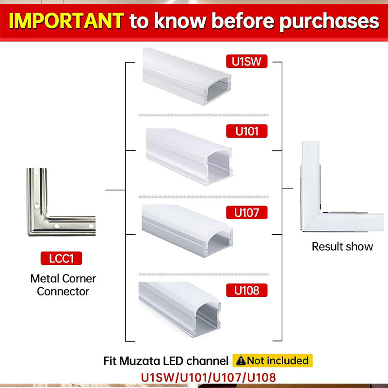 Load image into Gallery viewer, Muzata Led Channel 90 Degree Corner Connectors L-Shape Adaptor for U1SW U-Shape Aluminum Channel, 90 Degree LCC1 WW C1, LA1 LC1
