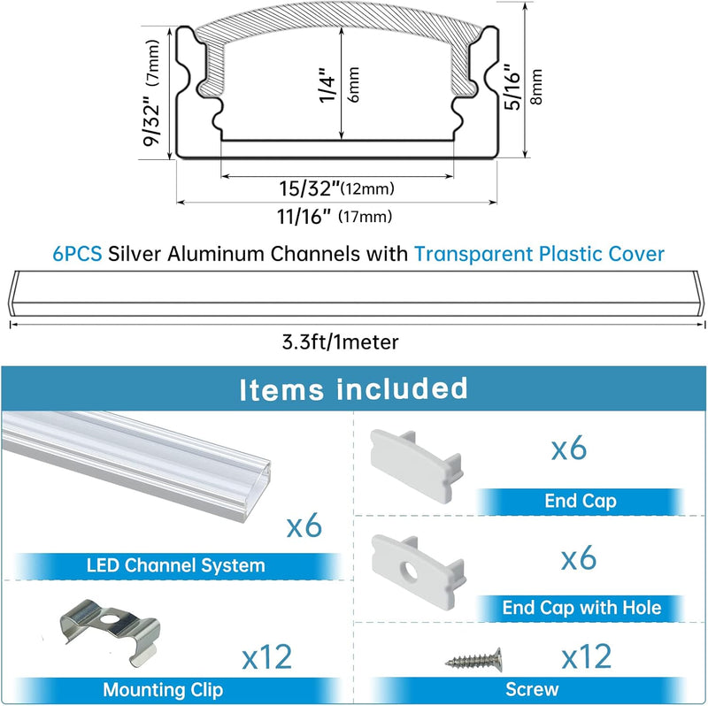 Load image into Gallery viewer, Muzata Silver LED Aluminum Channel with Crystal Transparent Cover Lens U1SW WT
