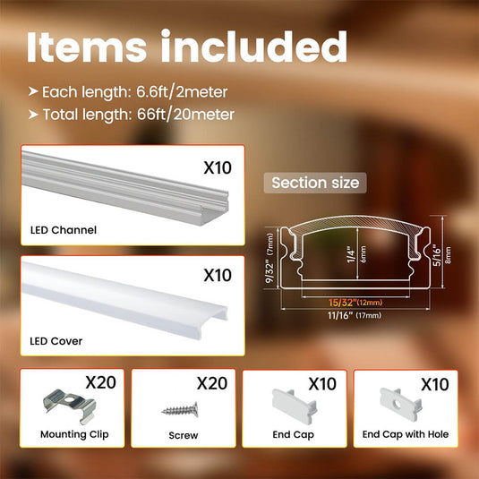 Muzata 6.6FT/2M Silver LED Aluminum Channel System with Milky White Cover U1SW WW