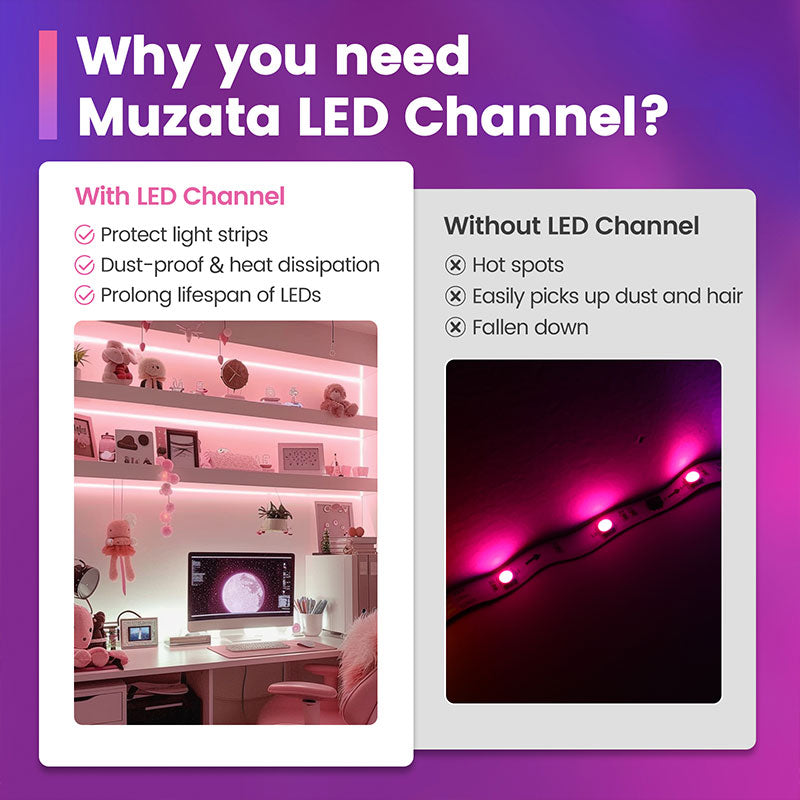 Load image into Gallery viewer, Muzata 10Pack 3.3FT/1Meter Spotless Neon Effect Pink LED Channel System with Thicker Cover Diffuser U108 PP
