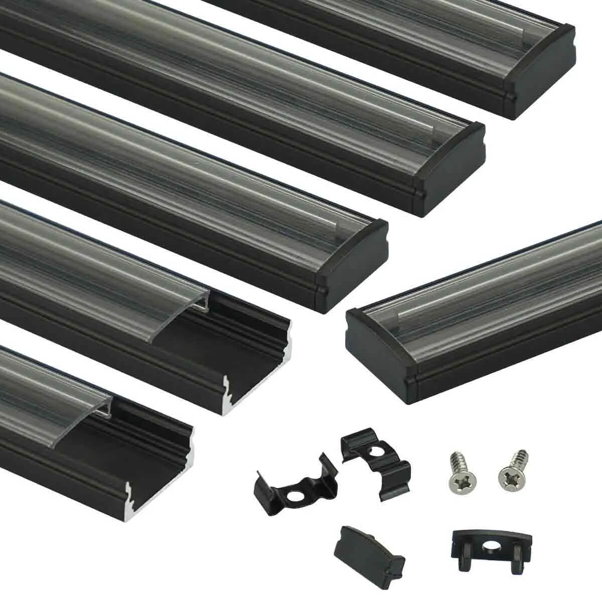 Black Aluminum LED Channel with Crystal Transparent Clear Cover Lens ...