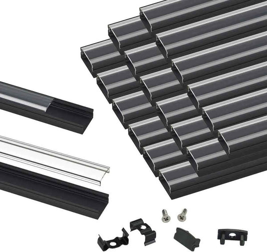 Muzata Black Aluminum LED Channel System with Crystal Transparent Clear Cover Lens for Strip Tape Light U1SW BT LU1