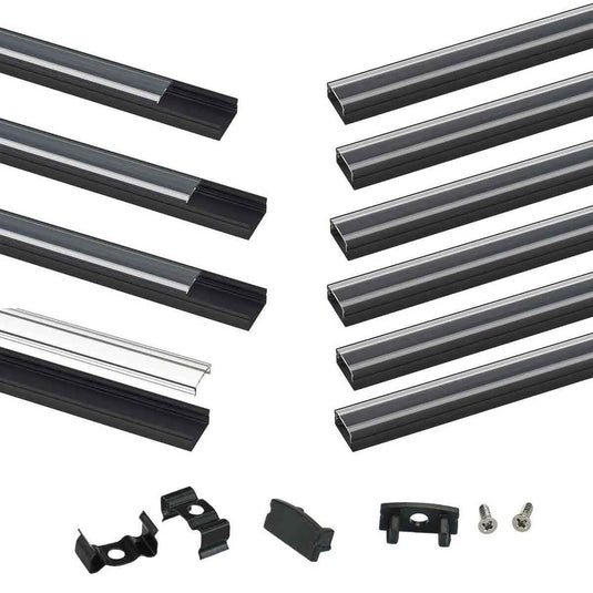 Muzata Black Aluminum LED Channel System with Crystal Transparent Clear Cover Lens for Strip Tape Light U1SW BT LU1