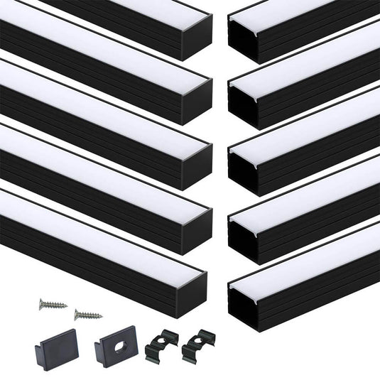 Muzata 10 Pack 6.6FT/2M Plus-Size LED Channel 18x13mm with Diffuser Cover U103