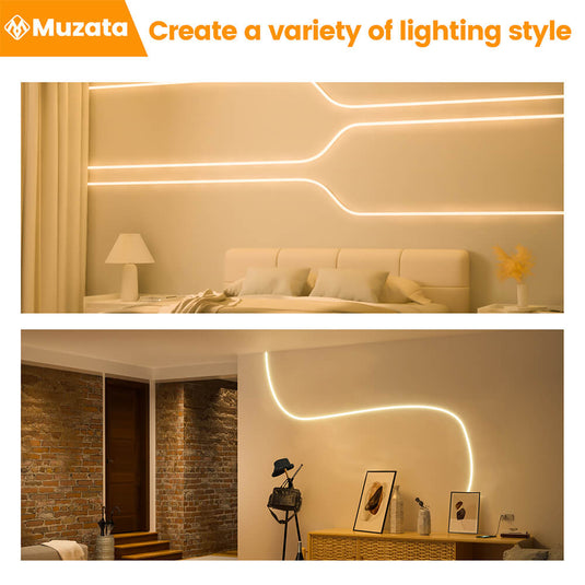 Muzata 16.5ft/5M Plus-size Spotless Silicone LED Channel System 20x20mm with Flange Recessed Flexible Tube with Milky White Cover (LED Strip Lights No Need to Pass Through LED Channel) USC6 WW