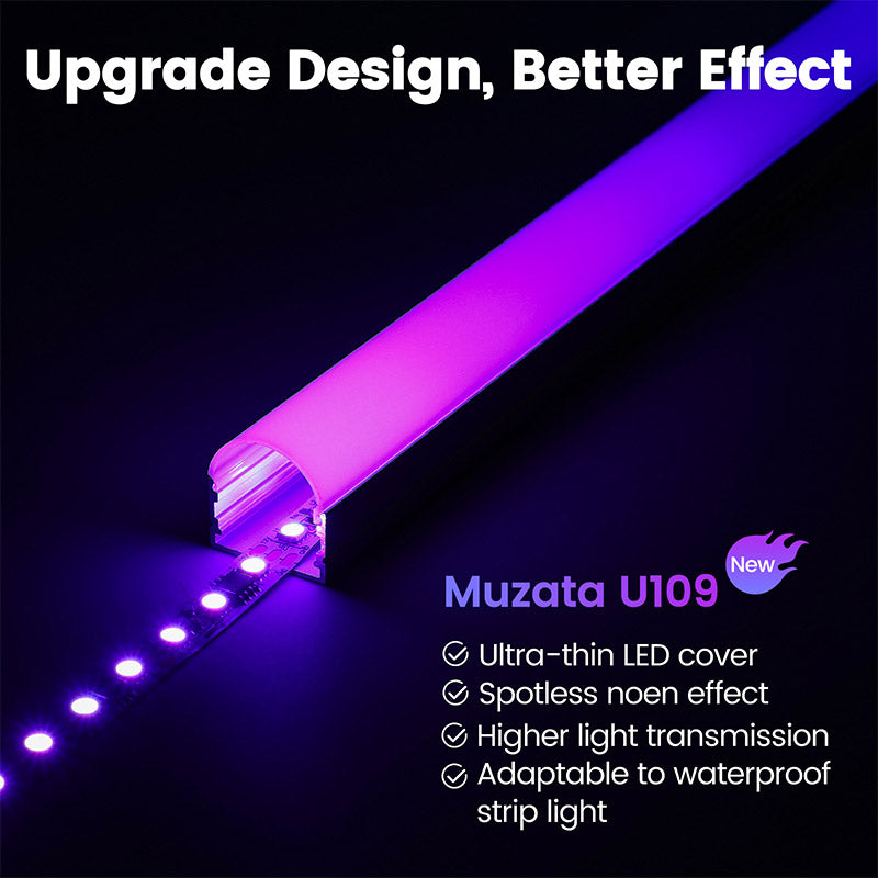 Load image into Gallery viewer, Muzata 3.3ft/1Meter Spotless LED U-Channel Aluminum System with White Thin Curved Cover Diffuser Fit Under Cabinet U109
