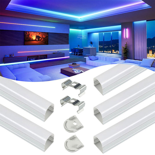 Muzata 3.3ft/1Meter Spotless LED U-Channel Aluminum System with White Thin Curved Cover Diffuser Fit Under Cabinet U109