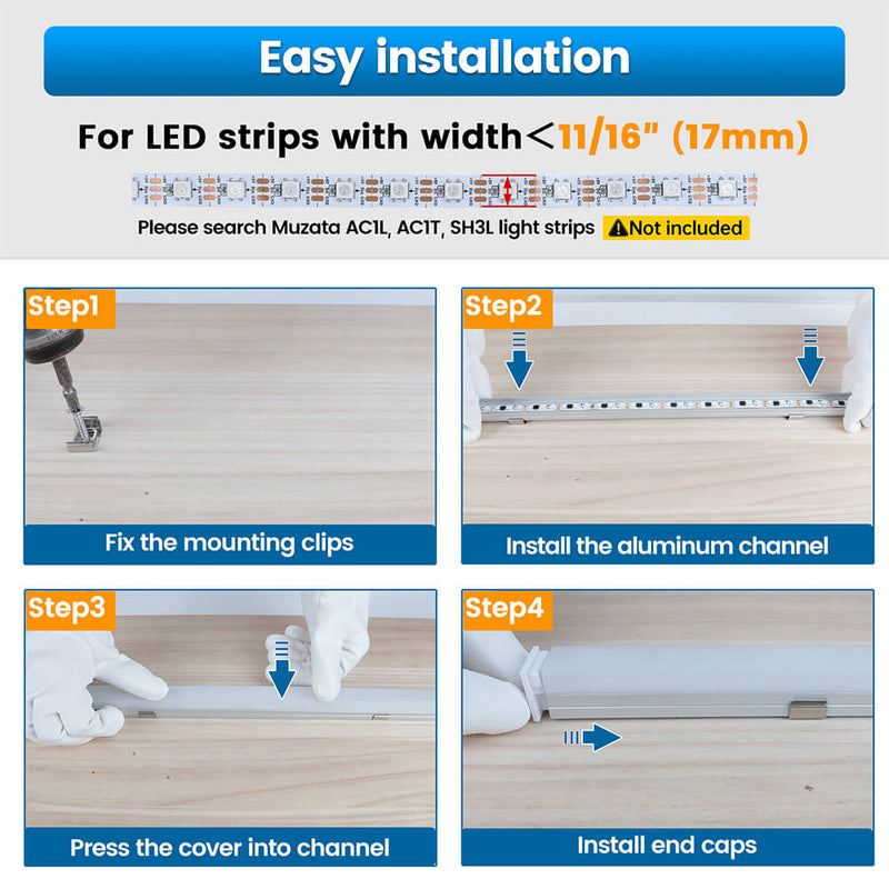 Load image into Gallery viewer, Muzata 3.3FT/1M LED Strip Channel with Hanging Wire, Spotless Frosted Diffuser Cover U116 WW
