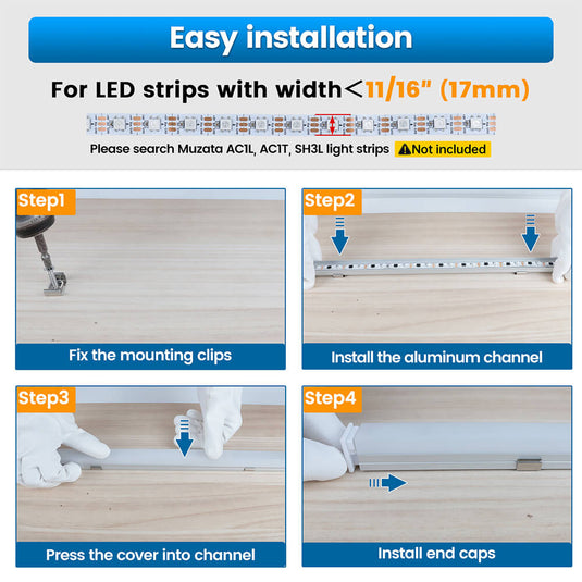 Muzata 3.3FT/1M LED Strip Channel with Hanging Wire, Spotless Frosted Diffuser Cover U116 WW