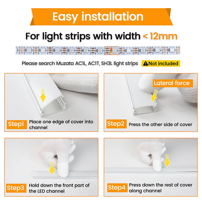 Load image into Gallery viewer, Muzata 3.3Ft/1Meter 8x17mm U Shape LED Aluminum Channel System with Cover, End Caps and Mounting Clips U1SW WW
