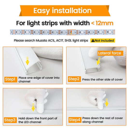 Muzata 3.3Ft/1Meter 8x17mm U Shape LED Aluminum Channel System with Cover, End Caps and Mounting Clips U1SW WW