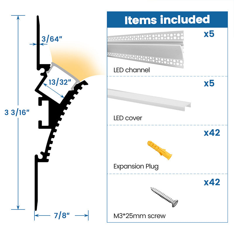 Load image into Gallery viewer, Muzata 5Pack 3.3Ft /1M Plaster-in LED Channel Decorative Wall Lights with Spotless Milky White Diffuser U130 HW
