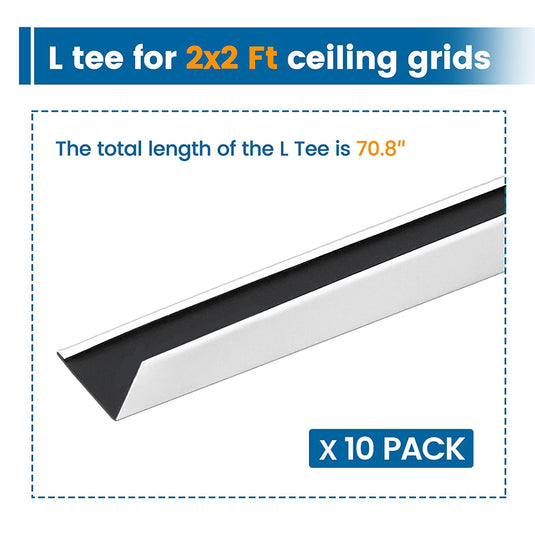 Muzata 10Pack White Galvanized Steel Wall L Tee Drop Ceiling Kit Easy Installation for 2x2 Ceiling Grid System 70.86” x 0.86” x 0.86” TT20