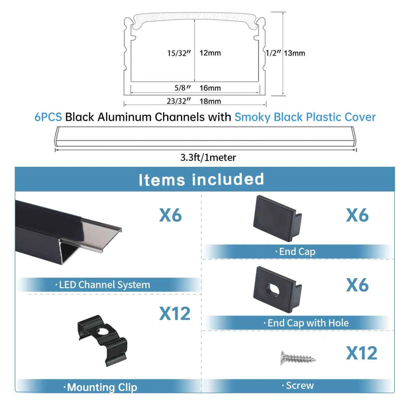 Load image into Gallery viewer, Muzata 3.3FT/1M Plus-Size Black LED Strip Channel 18x13mm Smoky Black Cover U103 BB
