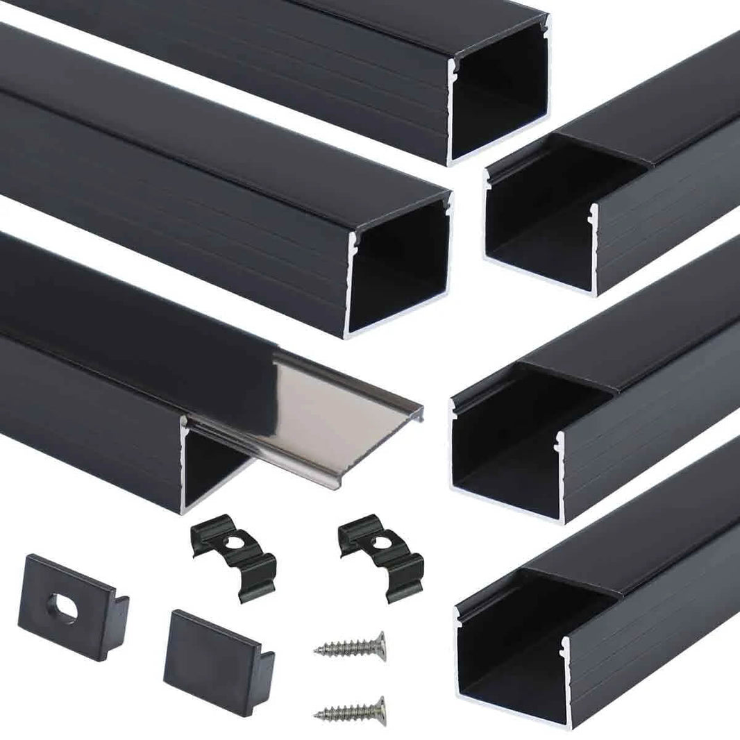 Black LED Aluminum Channel with Smoky Black LED Strip Cover 18x13mm ...