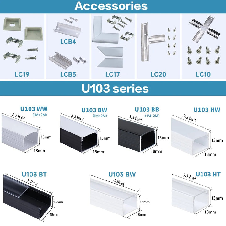 Black LED Channel with Frosted Milky White Diffuser Cover 18x13mm ...