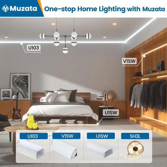 Muzata 3.3FT/1M Plus-Size Black LED Strip Channel 18x13mm Milky Frosted White Diffuser Cover U103 BW