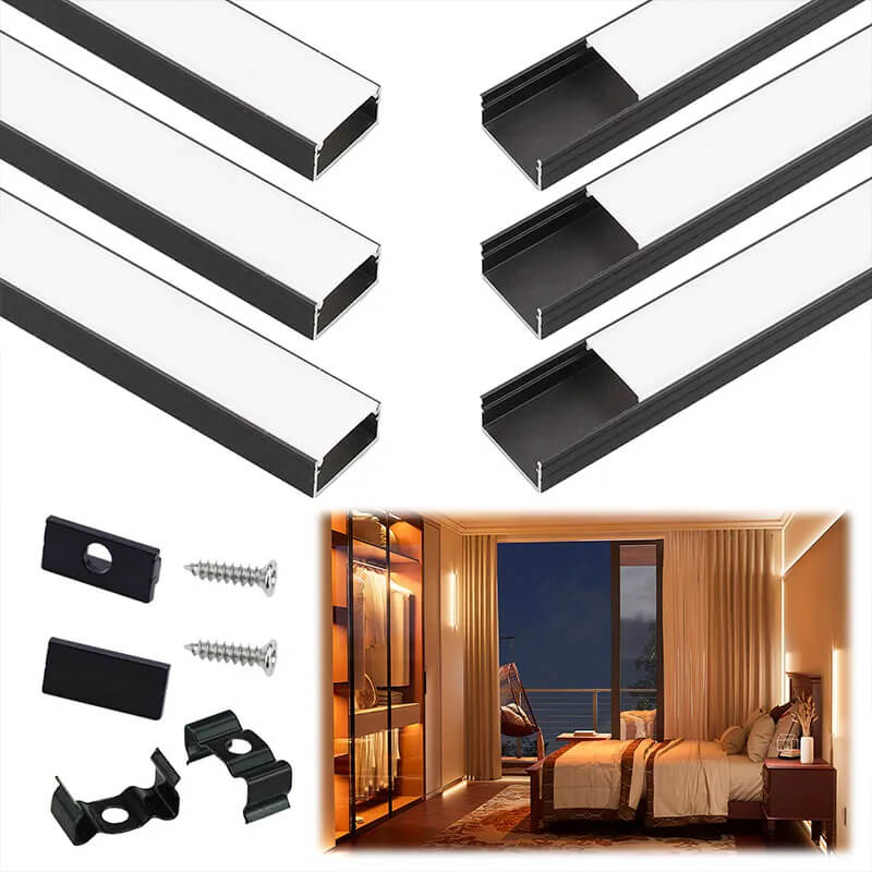 Load image into Gallery viewer, Muzata Black Wide Aluminum LED Channel with Milky White LED Strip Cover for Waterproof Strip Light, U102 BW
