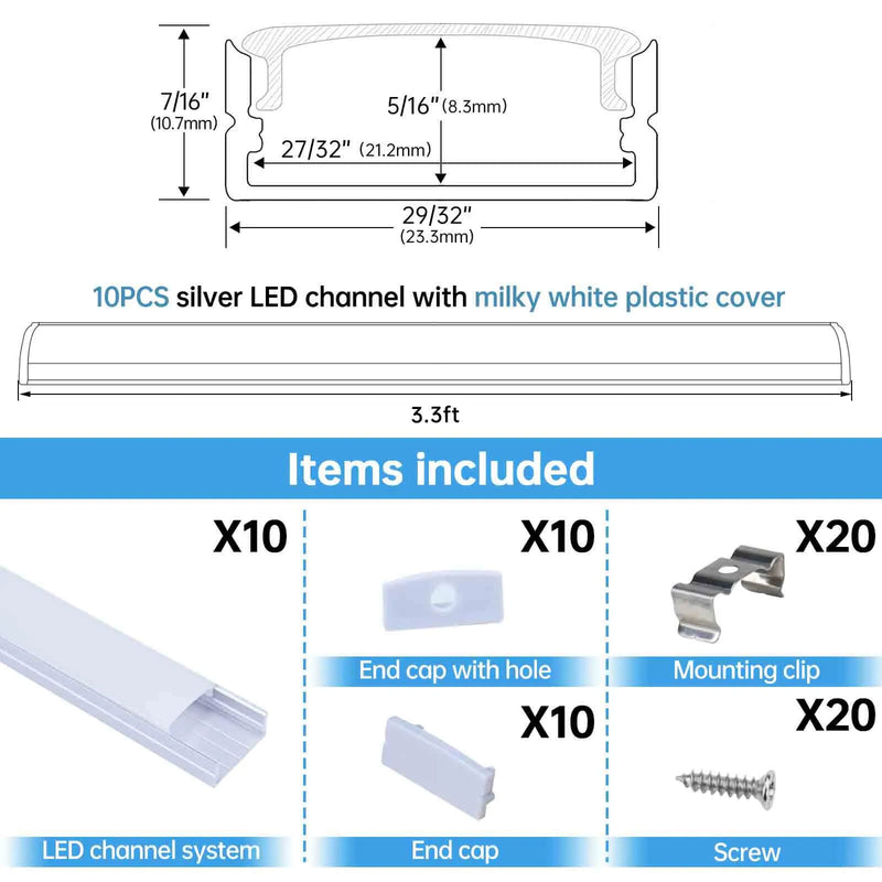 Load image into Gallery viewer, Muzata Double Row LED Channel with Milky White Cover, Silver Wide Aluminum for Waterproof Tape Strip Light Philips Hue Plus U105 1M WW, LU2 LP1 LD1
